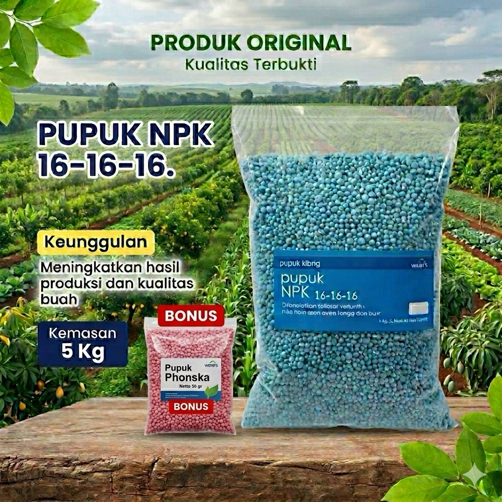 Pupuk NPK Mutiara 16-16-16 Repack 5 kg. Meningkatkan Pertumbuhan Tanaman [Bonus Phonska]