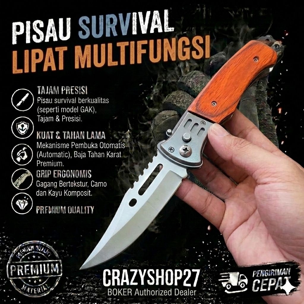 Pisau Survival Lipat multifungsi Lipat camping outdoor / Pisau Survival