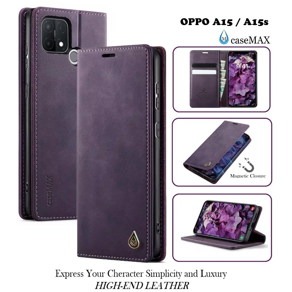 Luxury case for OPPO A15 / OPPO A15s caseMAX magnetic leather flip wallet and stand