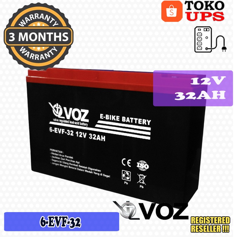 VOZ Battery E-Bike 12V 32AH 6EVF32 Baterai Sepeda Listrik 32AH