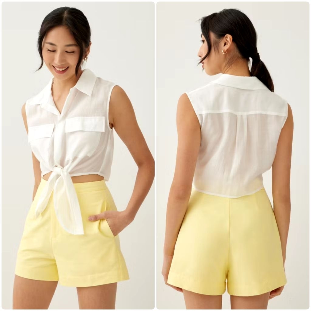 Love Bonito Amita tailored linen short M yellow / bawahan celana pendek wanita