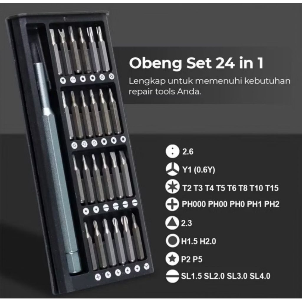 Set Obeng Magnet set 24in 1 Obeng Magnet Multifungsi isi 24 Screwdriver Set obeng servis set