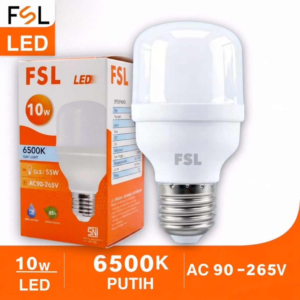 Lampu LED FSL T Bulb Jumbo 10W 6500K Putih Super Terang Hemat Energi E27 AC90-265V