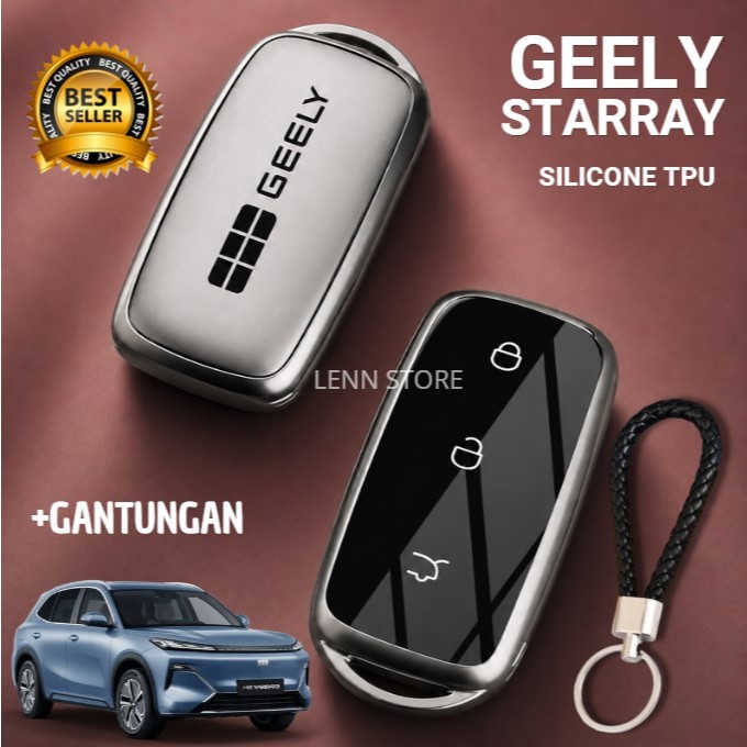 Cover Casing Kunci Remote TPU GEELY STARRAY EM-I 2025 2026 Grey with Logo