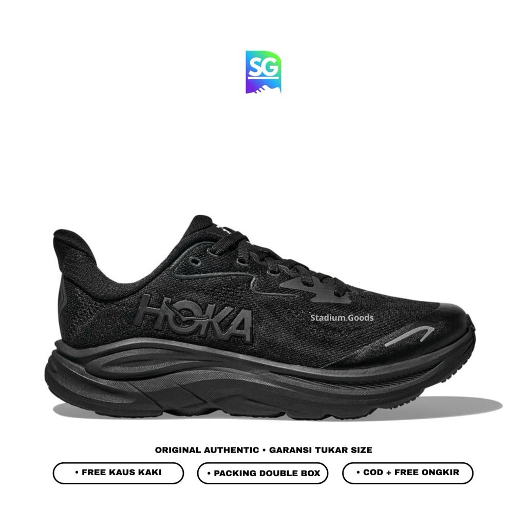 Sepatu Running Pria Hoka Original Hoka Clifton 10 Black Original