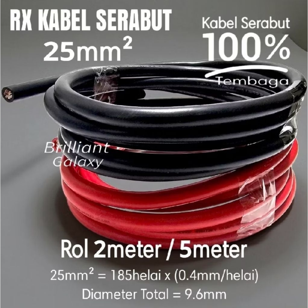 GLX1 * AVS 25mm² 25mm - Kabel Polos Serabut TEMBAGA Otomotive -  Rol 2meter / 5meter - PREMIUM Kabel