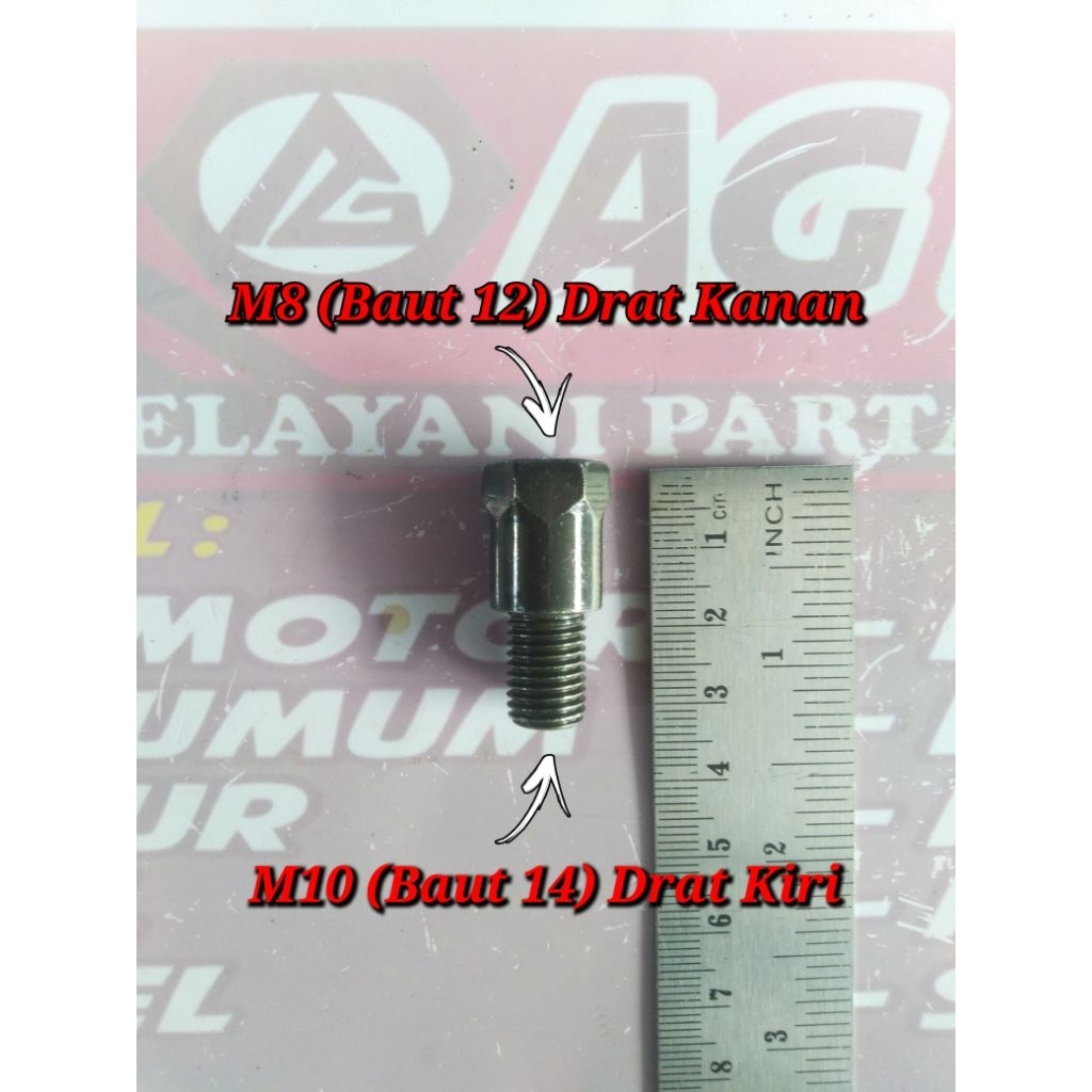 Baut Sambungan Spion M10 ke M8 Drat Kiri Kanan (14x12) Yamaha ke Suzuki Hijau / Putih