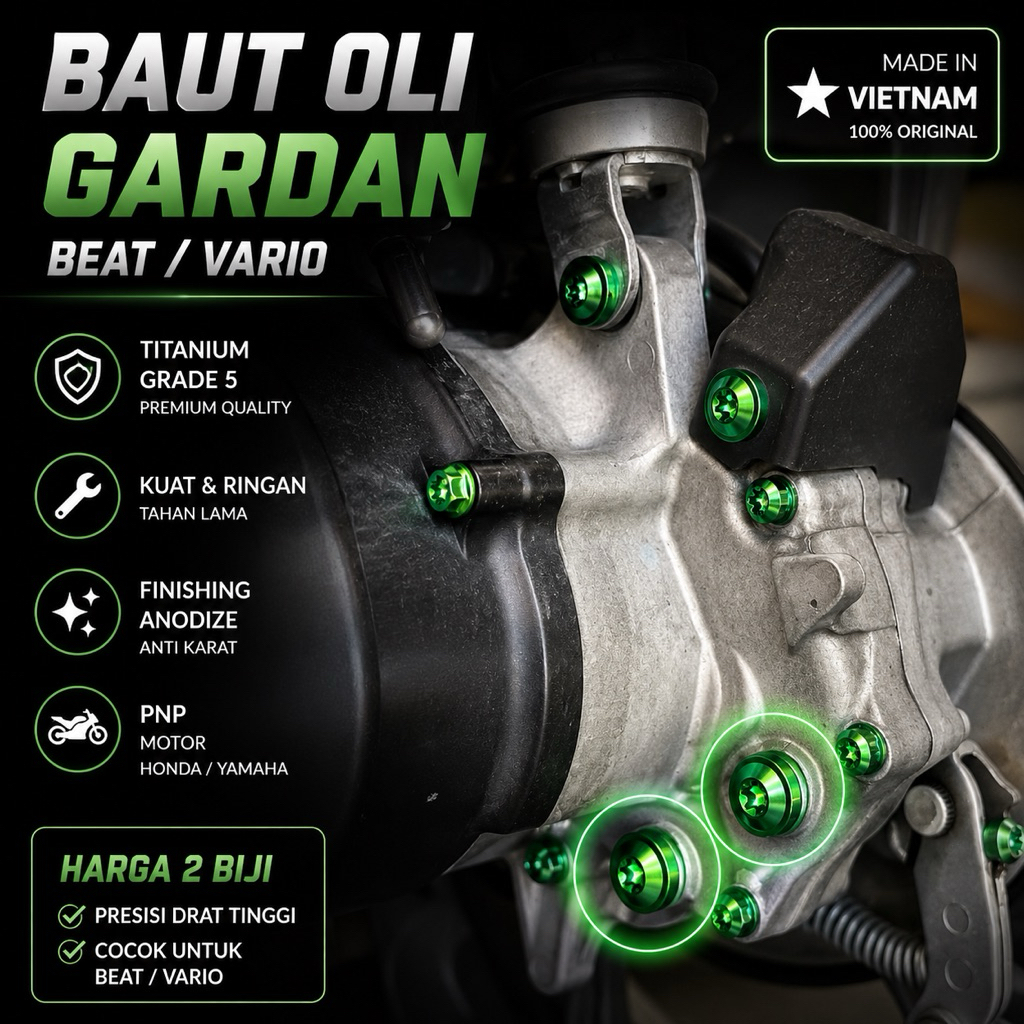 BAUT TUTUP OLI GARDAN HONDA BEAT VARIO SCOOPY TITANIUM GRADE 5 ORI VIETNAM