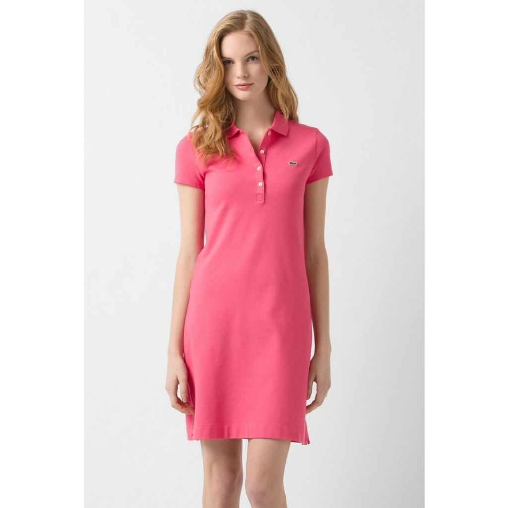 Lacoste women stretch piqué polo dress 36 pink / terusan dress wanita / polo mini dress
