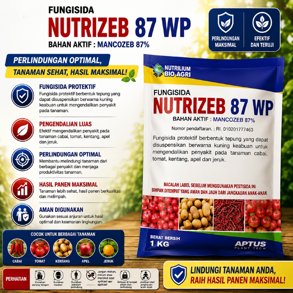 Fungisida Nutrizeb 87WP 1Kg Mankozeb 87% Sejenis Benazeb Megathane Antila Dithane ONZEB Holyzeb