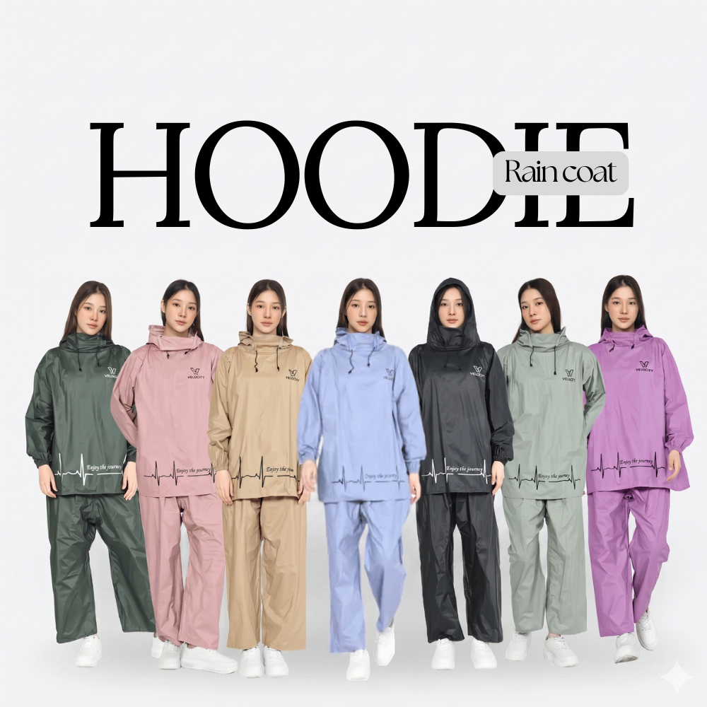 Velocity Jas Hujan Hoodie Unisex Setelan Celana Anti Rembes Pria Wanita Dewasa Tebal By Gravity JAS 