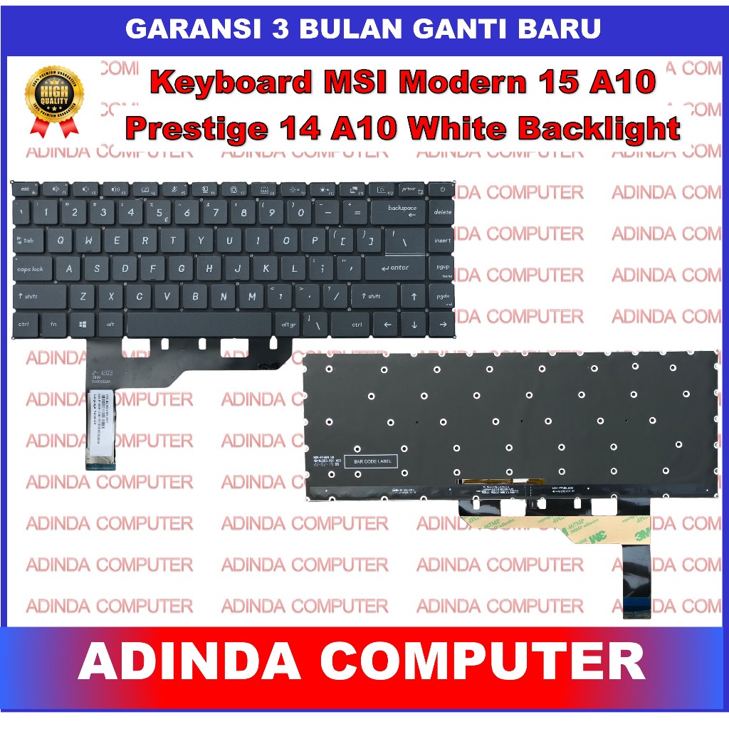 Keyboard MSI Modern 15 A10 Prestige A10RAS A10RBS A11 Grey with WHITE BACKLIGHT