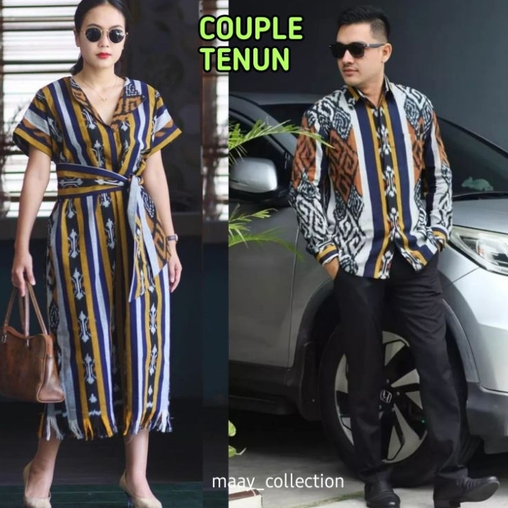 Baju set couple tenun etnik jepara terbaru tunik tenun dan kemeja tenun dijual terpisah