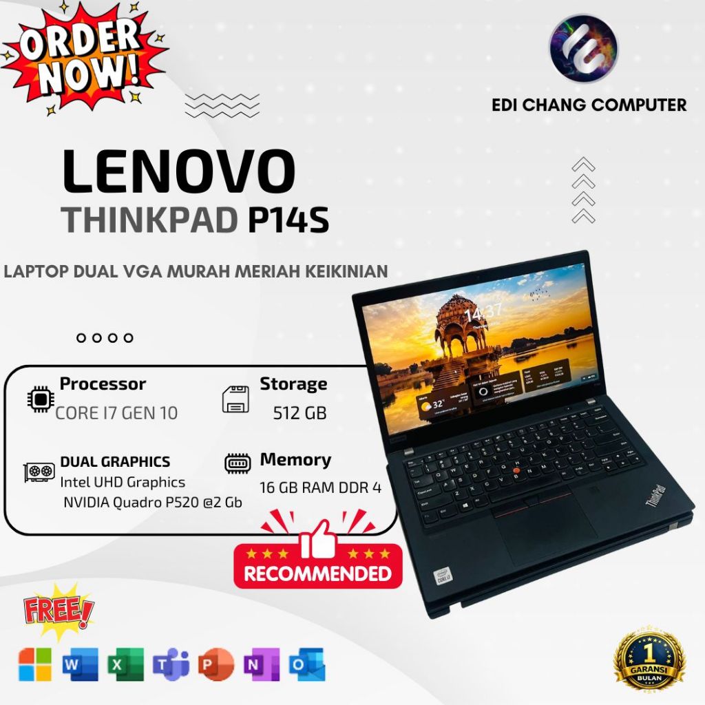 LAPTOP GAMING | LENOVO THINKPAD P14S I7 GEN 10 | 16/512GB |VGA NVIDIA QUADRO P520 2 GB
