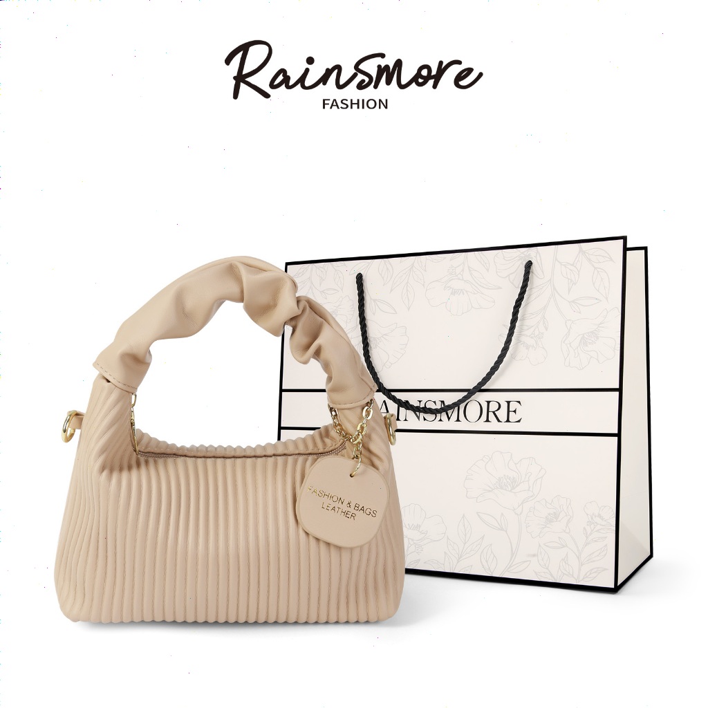 Tas Wanita Modis & Unik Motif Garis Vertikal – RAINSMORE Handbag Bisa Selempang, Dijinjing & Bahu