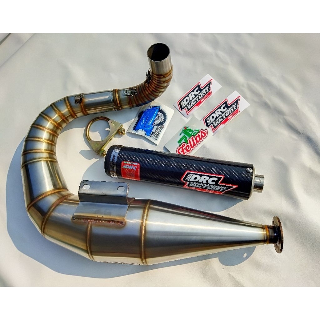 knalpot vespa buang kiri DRC stainless silencer carbon kevlar