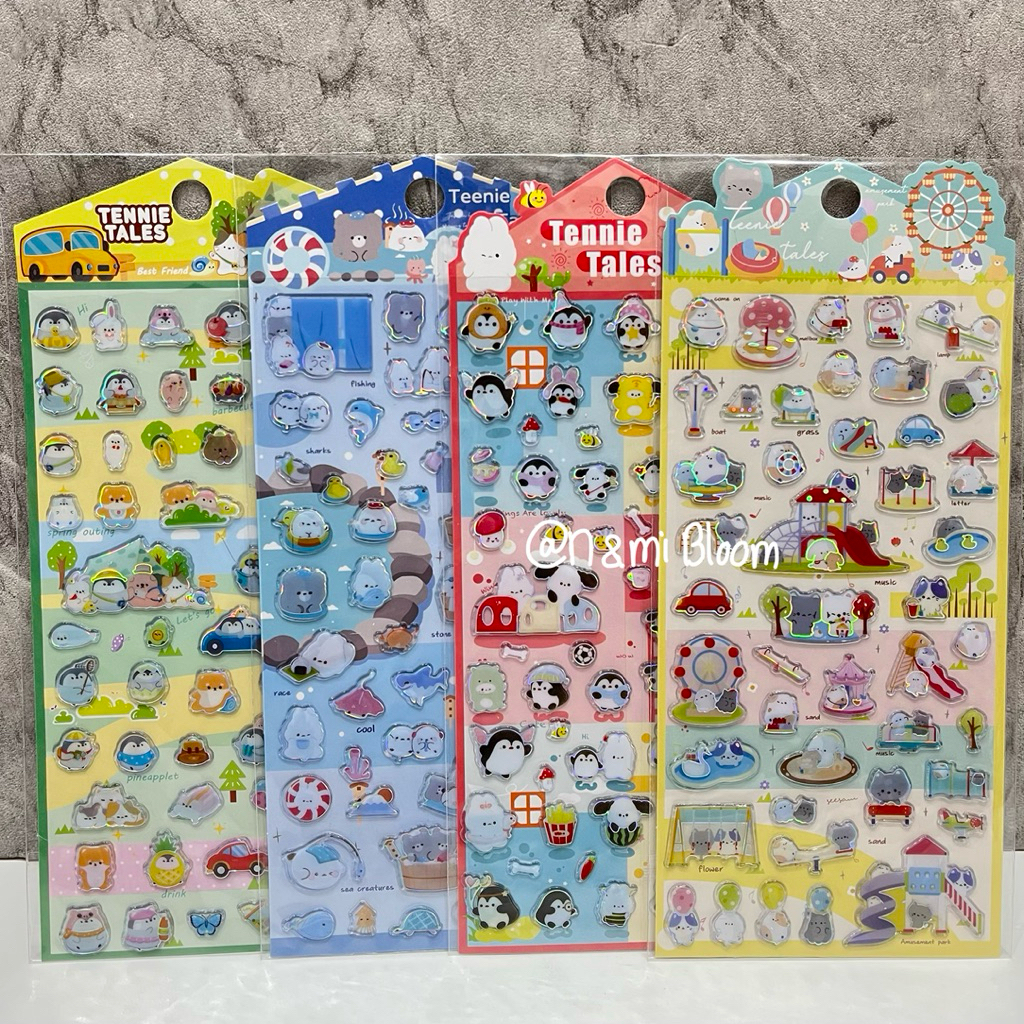 Stiker Metallic Hewan Teenie Tales Timbul Lucu Colorful