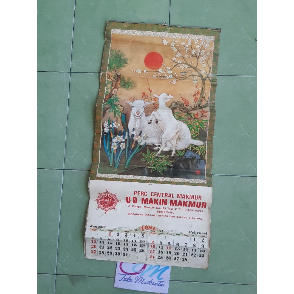 kalender tanggalan dinding tahun 1991 jadul lawas lama langka