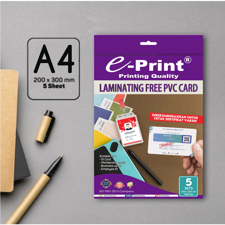 E-Print Laminating Free PVC ID Card A4 20x30 - Bahan Cetak Kartu Pelajar Vaksin KaryawanmTahan Air