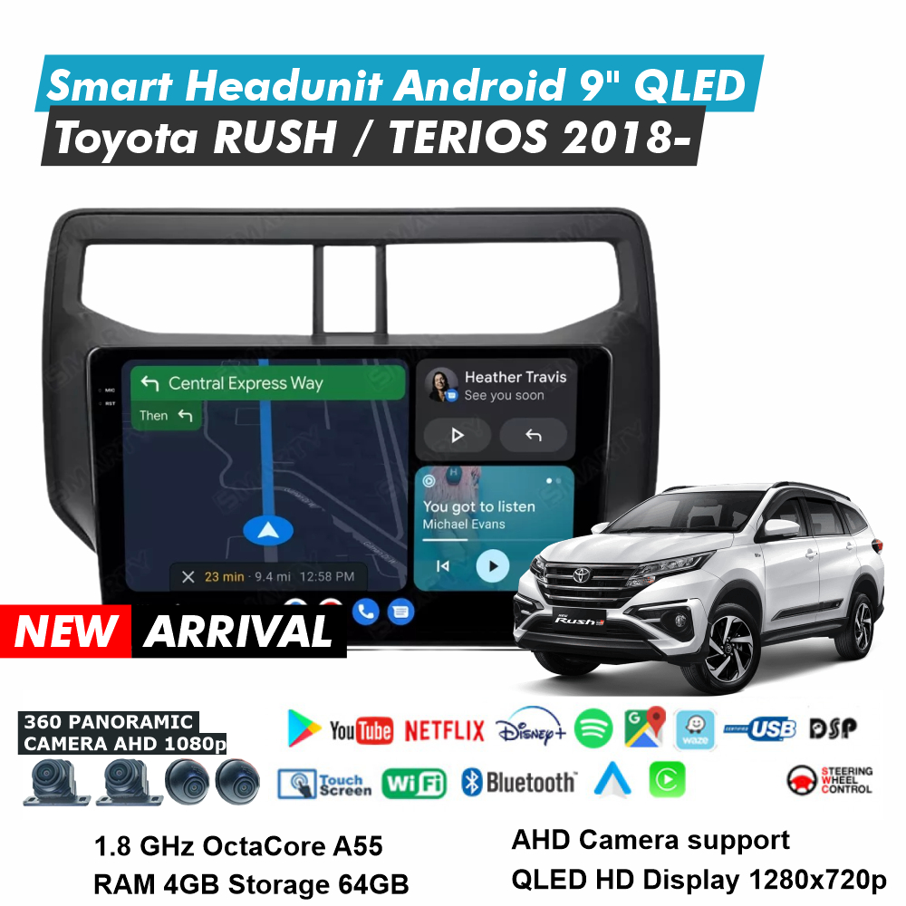 all new Rush Terios 2018-2026 Headunit Android 9 Inch RAM 4GB Storage 64GB QLED HD Tape Audio Mobil