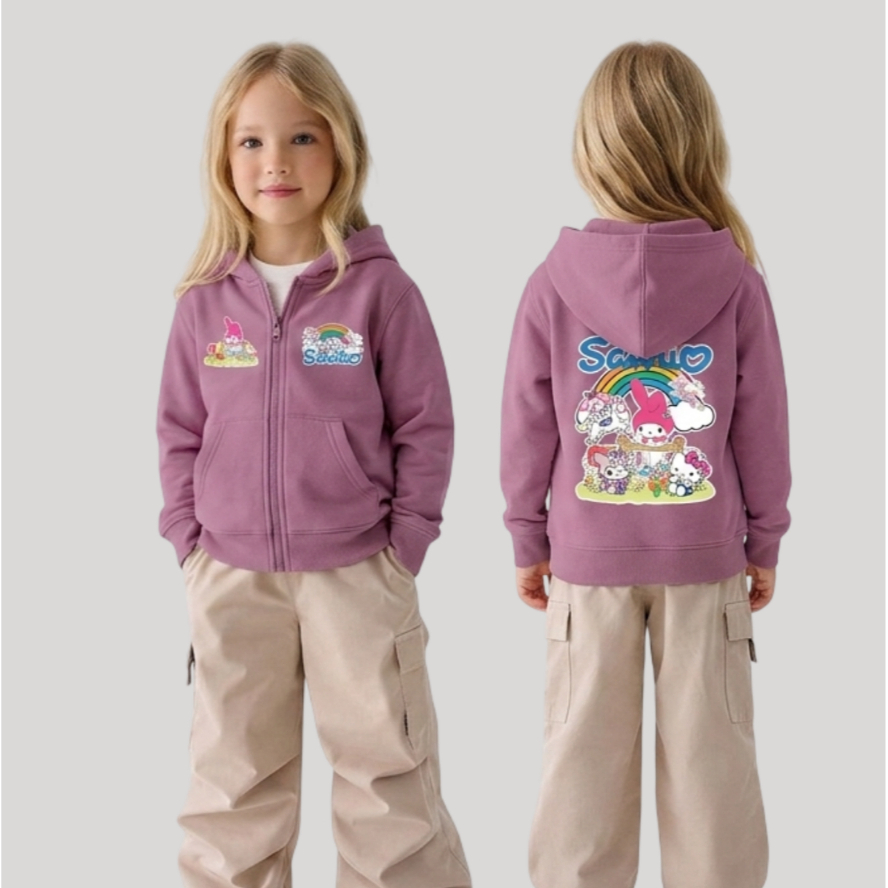 Jaket hoodie Zipper Karekter Sanrio Cinnamoroll Anak Perempuan Usia 3-13 Tahun Jacket Hodie Kuromi