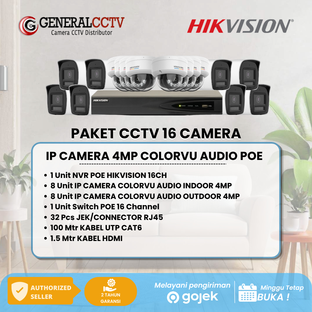 PAKET 16 IP KAMERA HIKVISION 4MP COLORVU AUDIO CAMERA POE