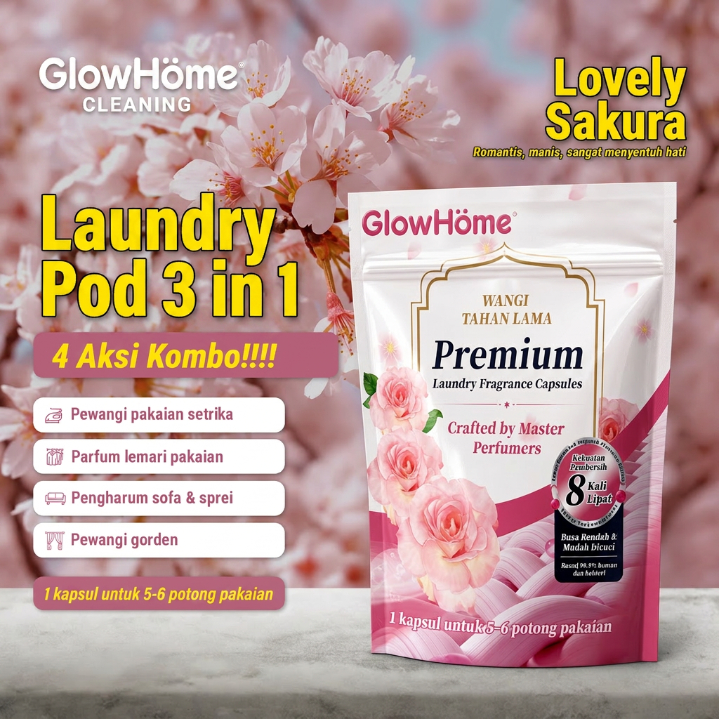Glowhome Laundry Pods 3in1 Kapsul Deterjen Pewangi Pakaian Wangi Tahan Lama Praktis Sekali Pakai