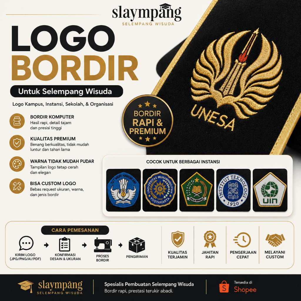 LOGO UNIVERSITAS, SEKOLAH, INSTANSI, LOGO BORDIR, SATUAN, PER PCS, BERWARNA, DESAIN LOGO