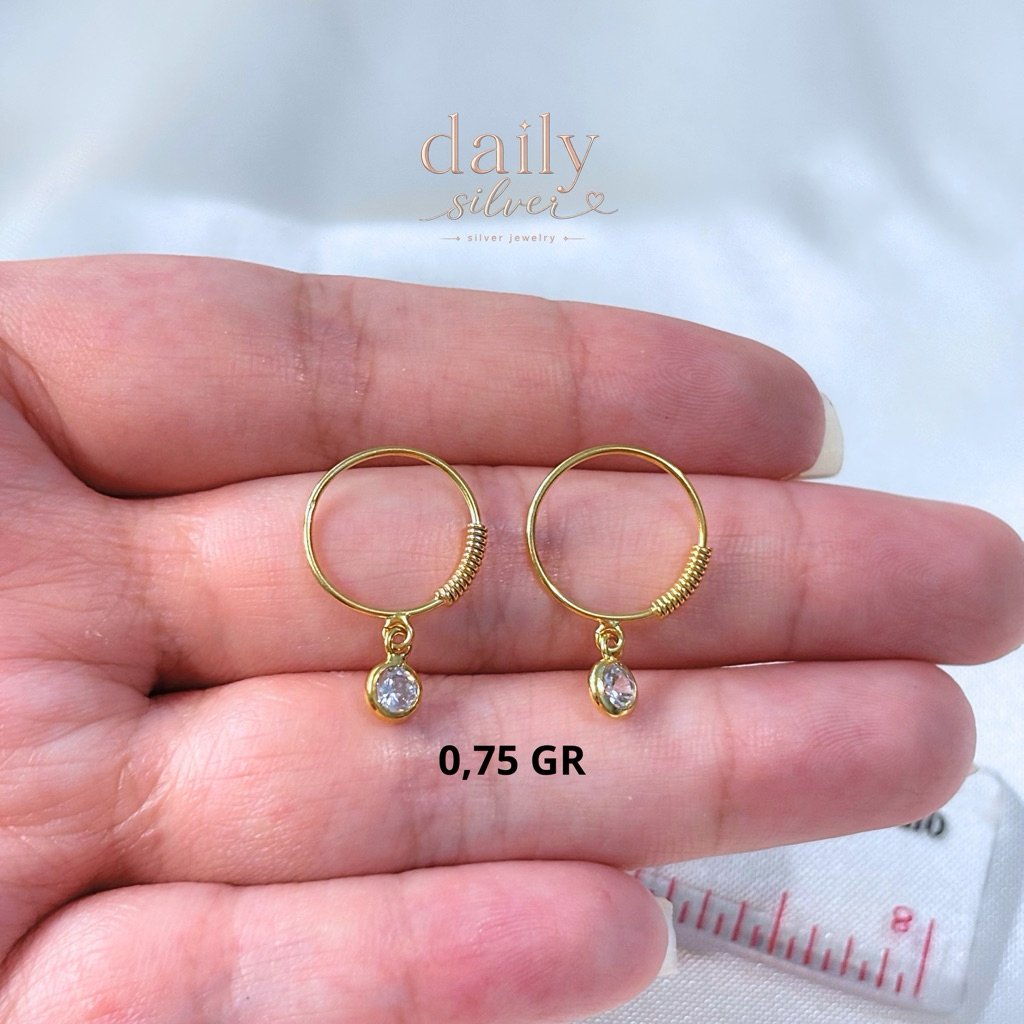 075 Anting Hoop Mini Silver 925 Lapis Emas Liontin Zircon Premium | Anting Ring Kecil Elegan Wanita
