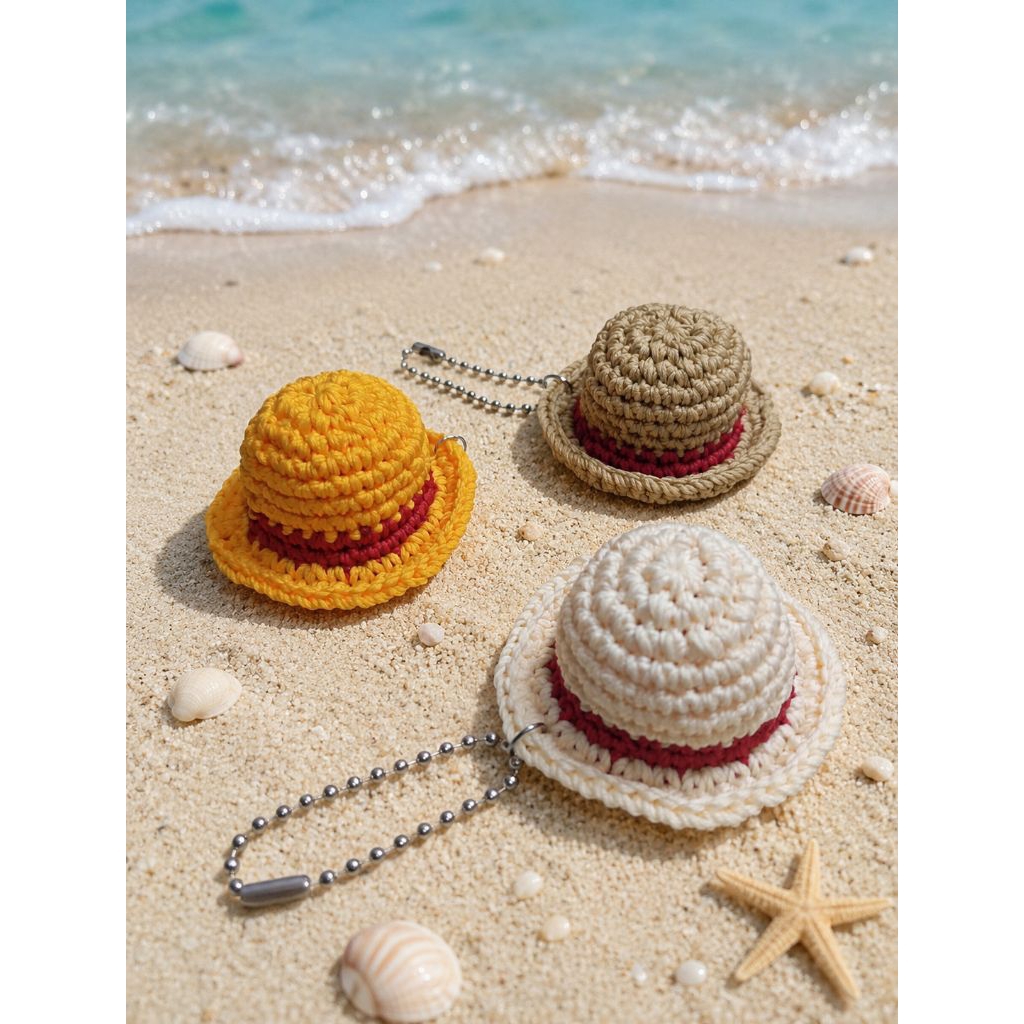 ganci topi luffy rajut/keychain topi luffy/souvenir ganci