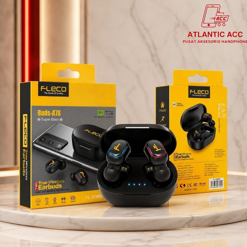Earphone - Handsfree - Headset Blueeoth ORIGINAL FLECO TWS A7S Earbuds HF Stereo Bass A7S Wireless
