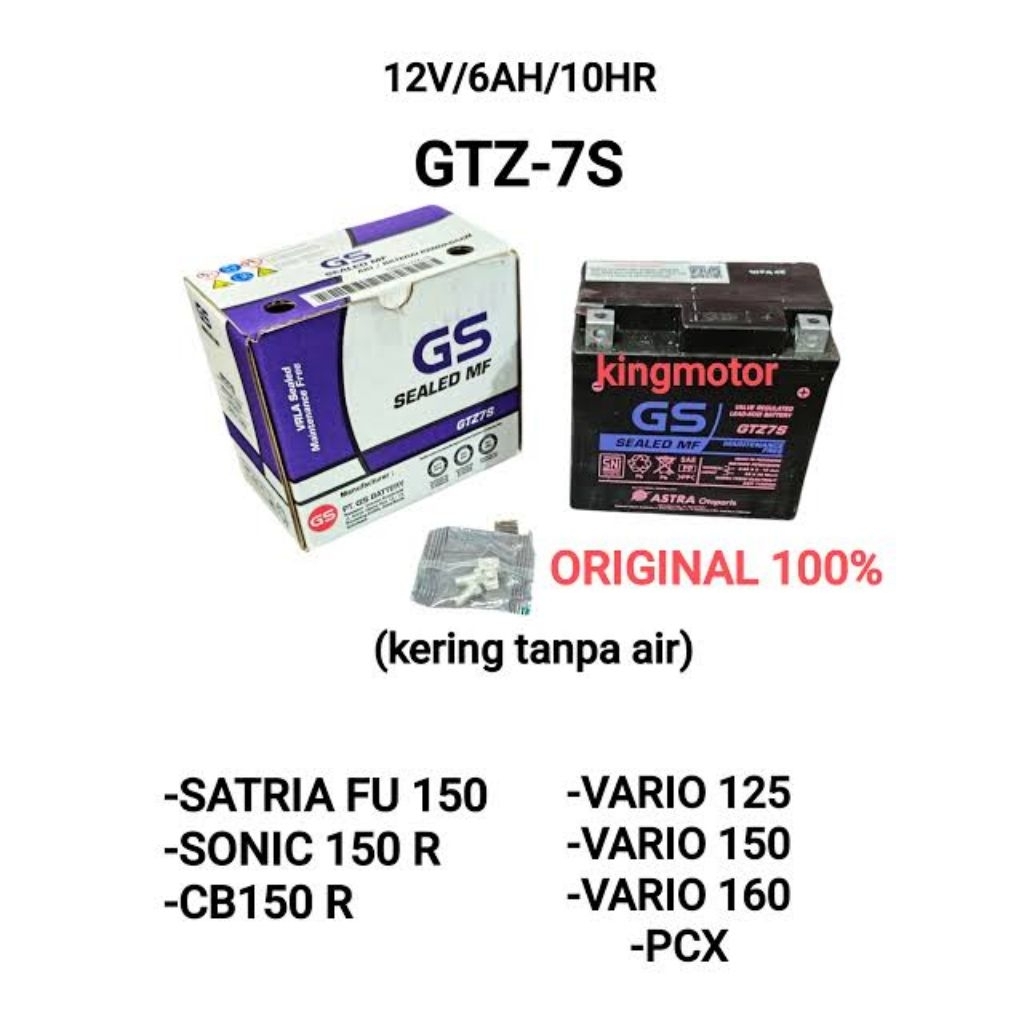 Aki Motor GS Astra GTZ6V - Aki Kering Bebas Perawatan, 12V 5Ah