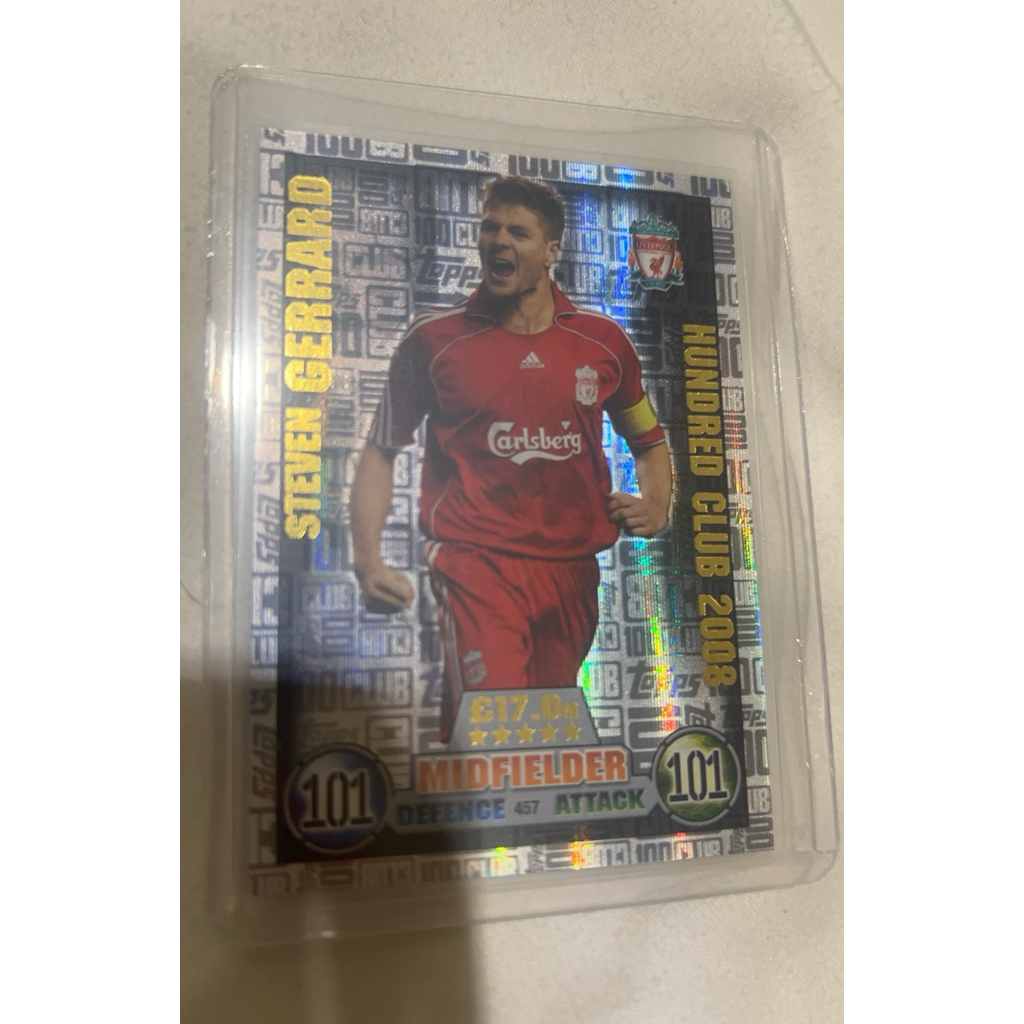 STEVEN GERRARD PEMAIN TERKENAL HOLOGRAM HUNDRED CLUB 2008 LANGKA MIDFIELDER ORI TOPPS MATCH ATTAX HO
