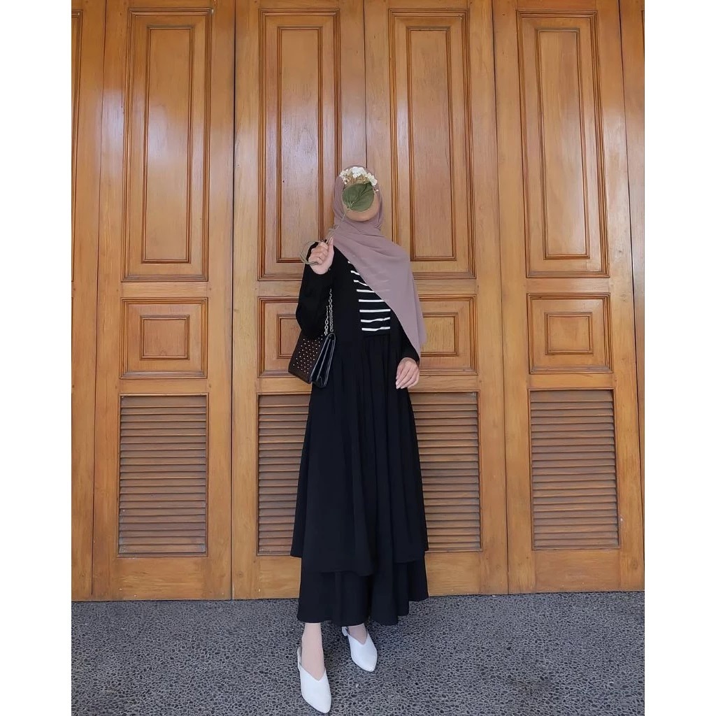 Aralous - Kayana One Set Tunik + Rok Setelan Tunik Serut Full Kancing Busui Fashion Muslim Wanita