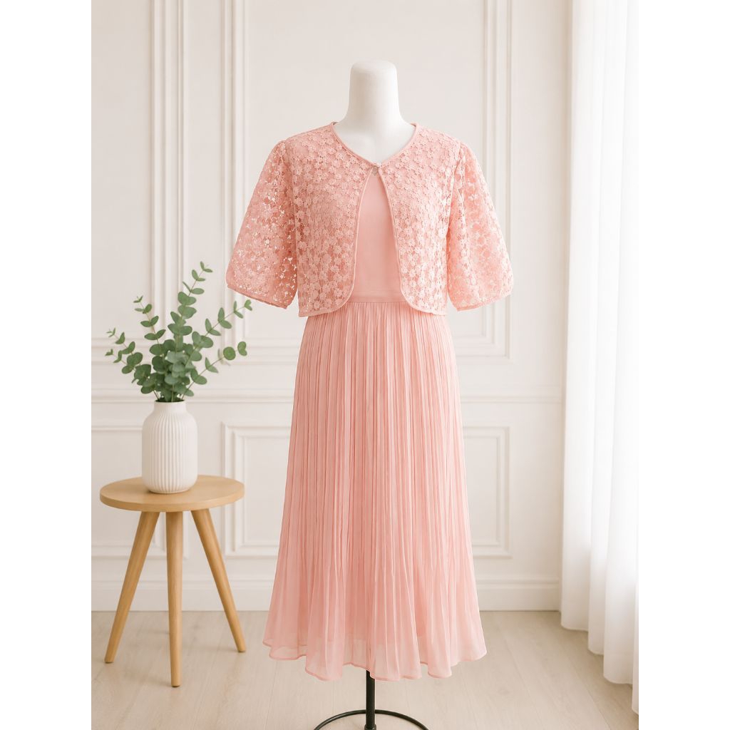 Aurelle Lace Pleated Dress Set/dres outer kekinian