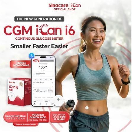 SINOCARE iCan CGM Alat Cek Gula Darah Chip Pasang Di Badan Tanpa Jarum 15 Hari Berkelanjutan Non Sto