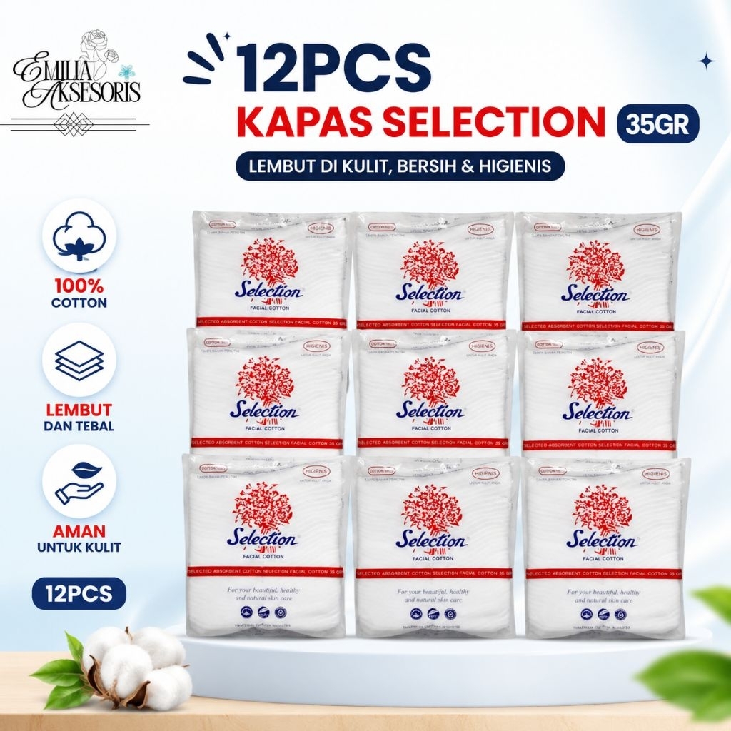 (12pcs / 6pcs) 1 LUSIN Kapas Selection 35gr / Kapas Wajah Selection