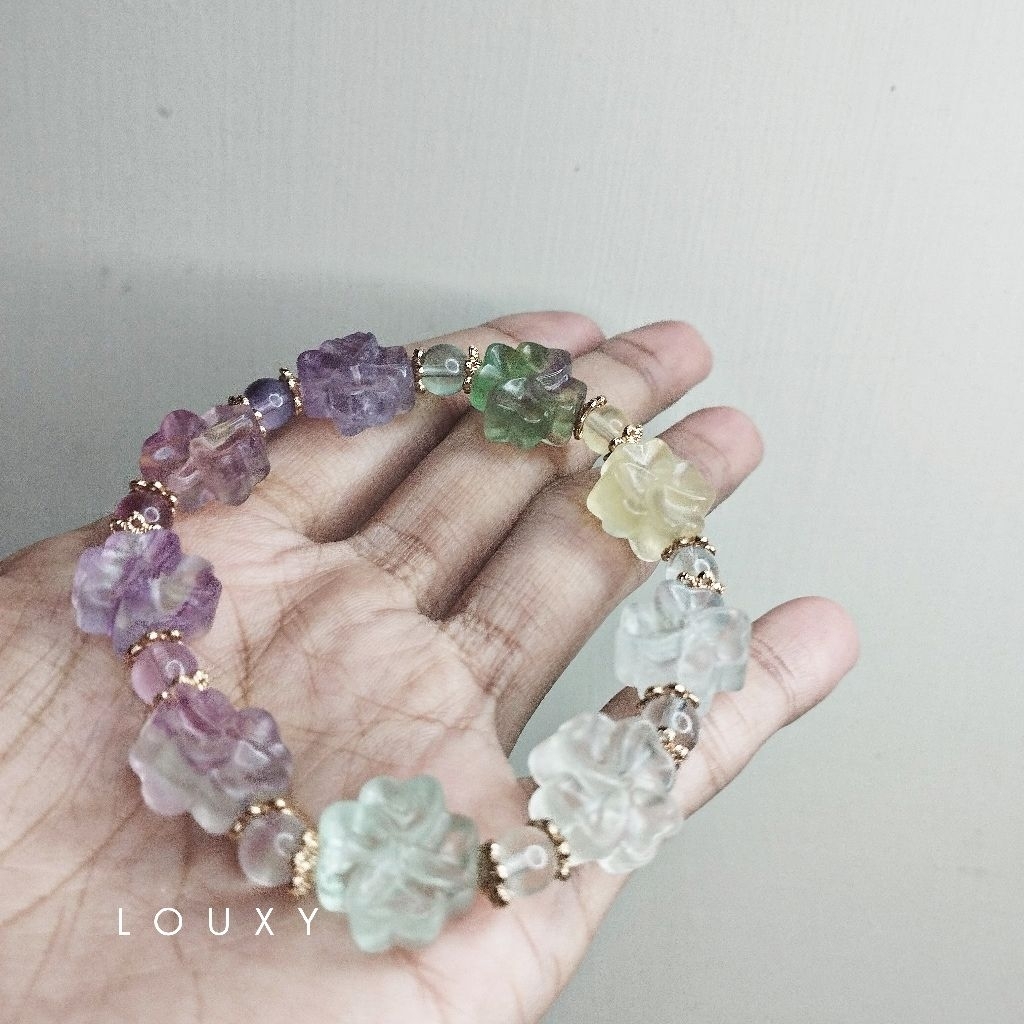 Gelang Flourite Ukir Bunga Crystal Alami Flourite