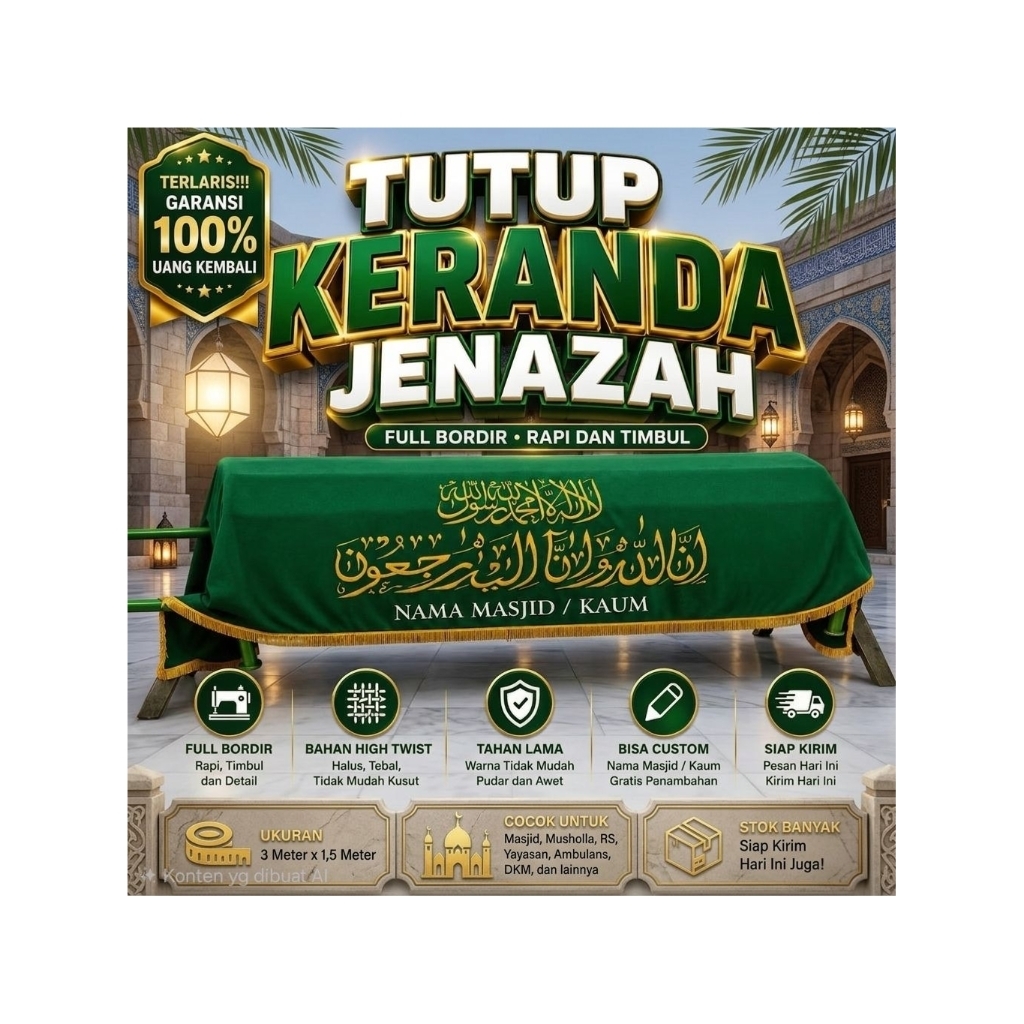 PREMIUM KAIN PENUTUP KERANDA JENAZAH WARNA HIJAU  FULL BORDIR