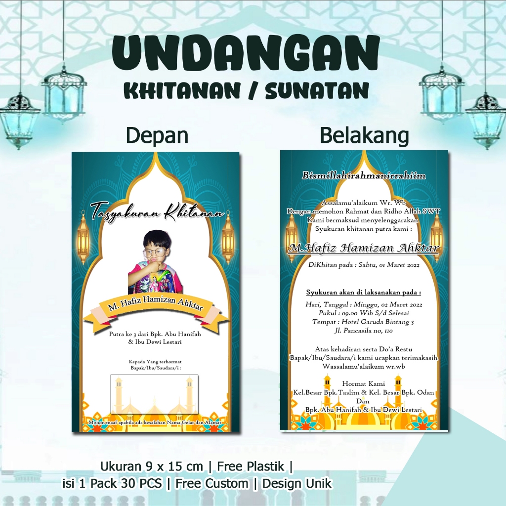 Undangan Khitan Kecil Custom Nama dan Foto ( 50 LEMBAR  ) Undangan Sunat