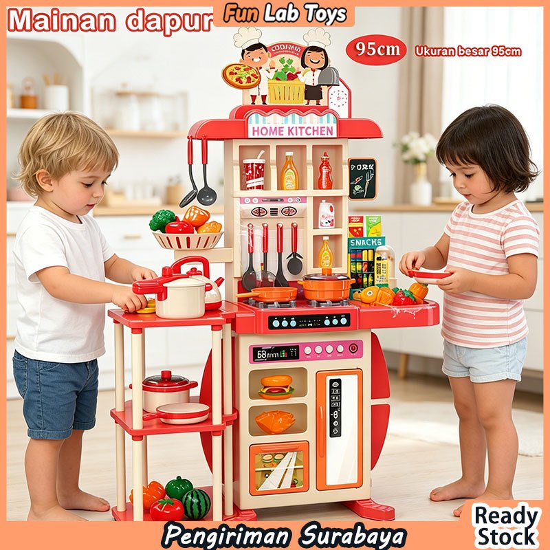 95CM Mainan Dapur Anak Kitchen Set Jumbo dengan Wastafel dan Fungsi Semprot Hadiah Ultah Edukatif