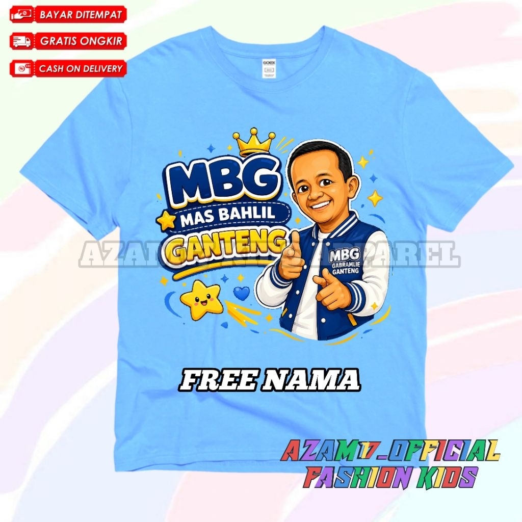 Kaos Anak Baju Anak MBG Mas Bahlil Ganteng Free Nama / Kaos Tshirt Anak Mas Bahlil Ganteng