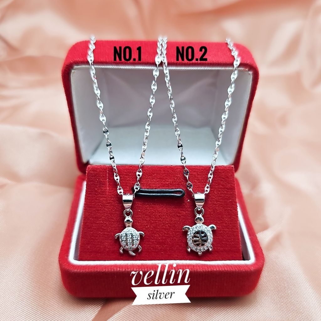 Kalung Biji Timun & Liontin Kura Kura Kecil Perak 925 Lapis Emas Putih - Kalung Liontin Perak Asli 9