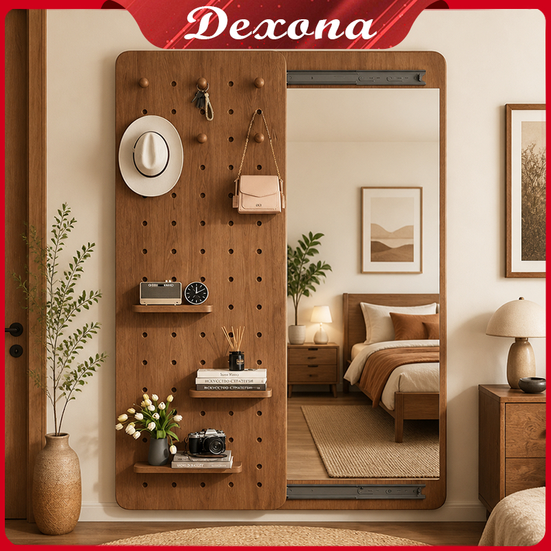 Cermin Tempel Dinding Mirror Full Body Dinding Standing Gantung Rak Penyimpanan Mirror Rak Hias cxq