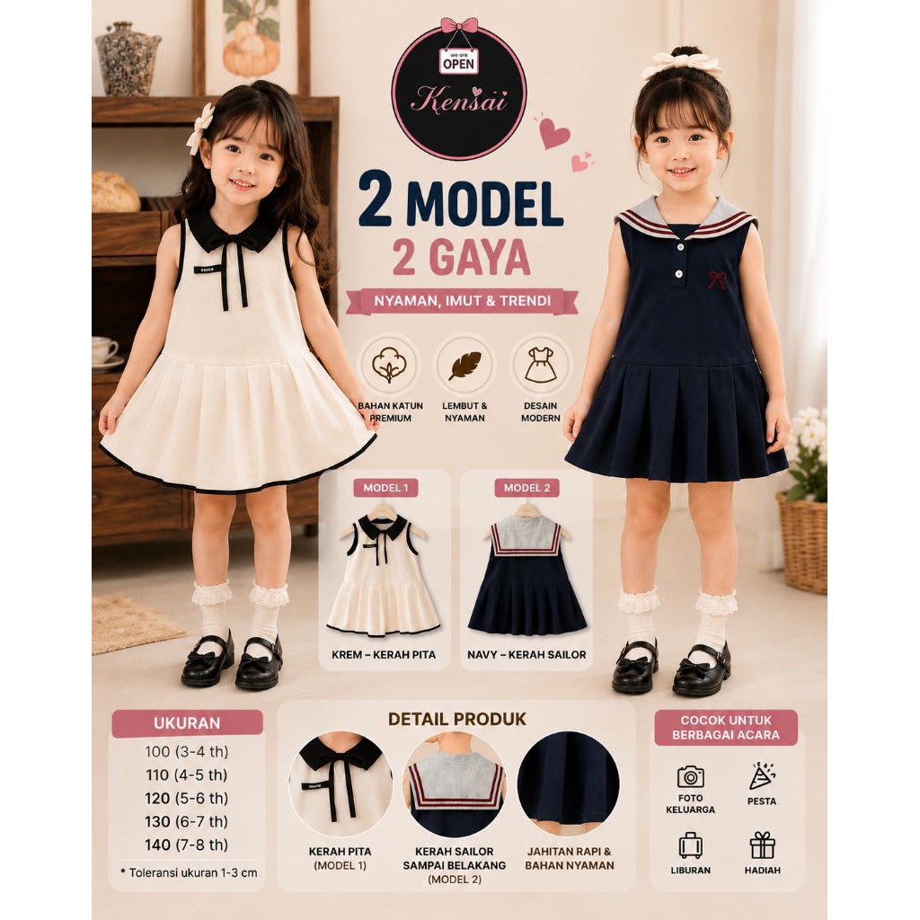 Dress sailor anak usia 3-11th/ Dress sailor navy dan putih anak perempuan/ Dress sailor anak/ Dress 