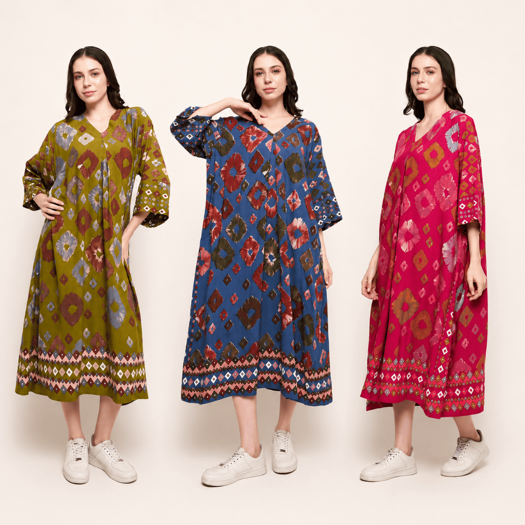 Daster Kalong/Kimono Rayon Premium 100% Motif Ikat Celup ORI Hargo Dumilah Dingin dan Lembut