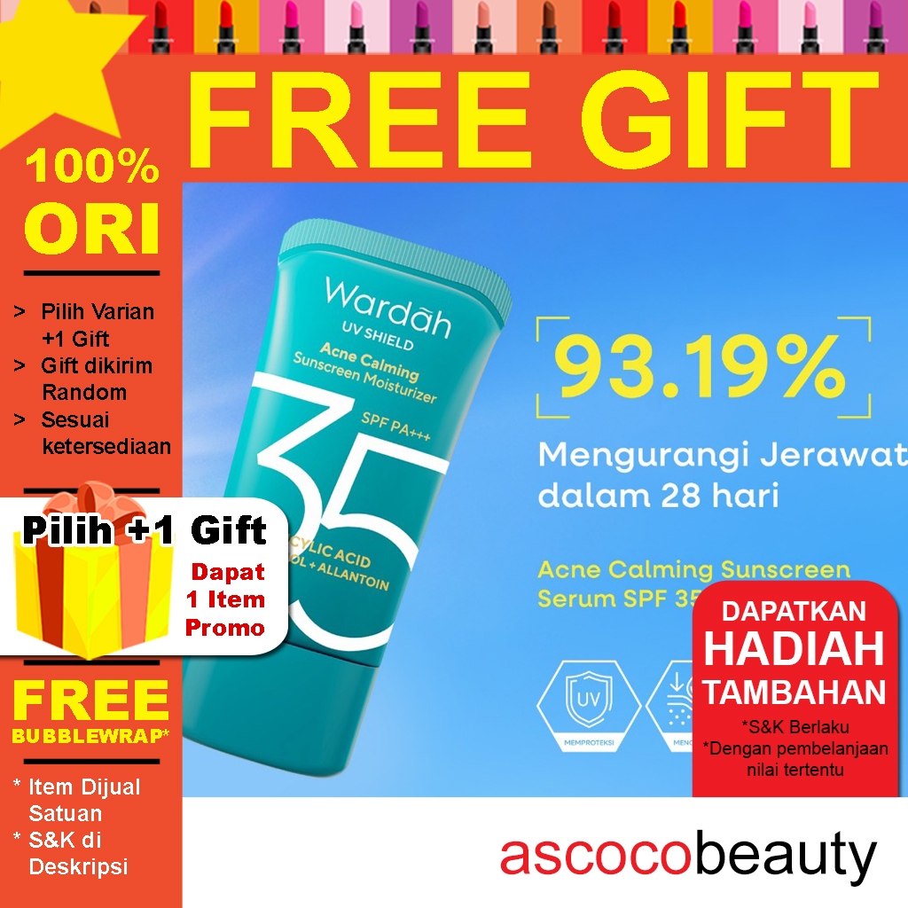Wardah UV Shield Acne Calming Sunscreen Moisturizer SPF 35 35 ml / SPF 50 25 ml PA+++ ascocobeauty
