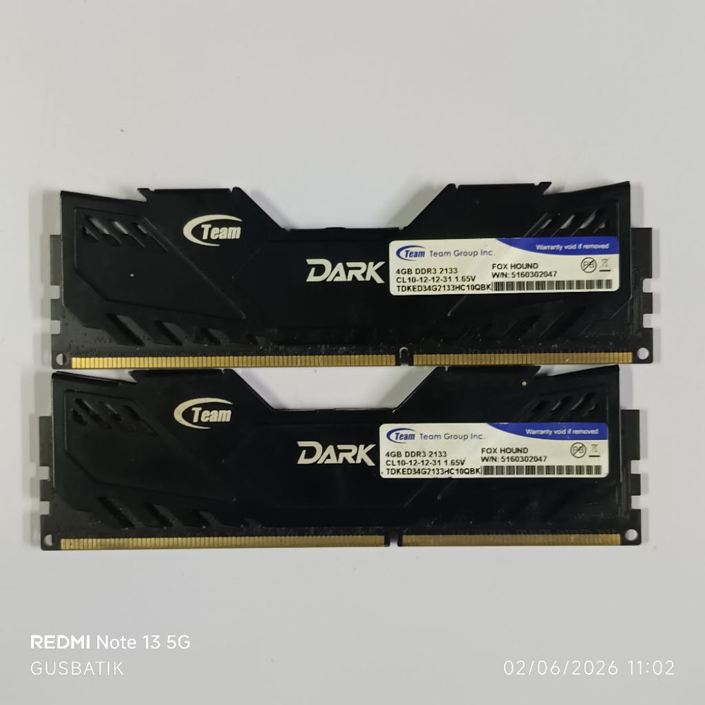 ram memori pc gaming ddr3 8GB kit (2x4GB) corsair vengeance team elite dark apotop second original