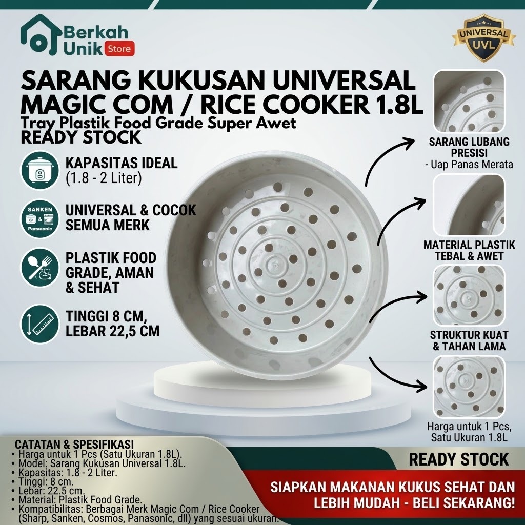 Sarang Kukusan Magic Com 1.8 Liter Rice Cooker Universal/Tray Kukusan Plastik Food Grade