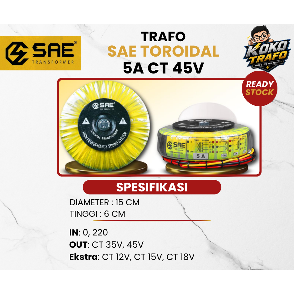 TRAFO SAE TOROIDAL 5A CT 45V - 100% TEMBAGA MURNI ORI